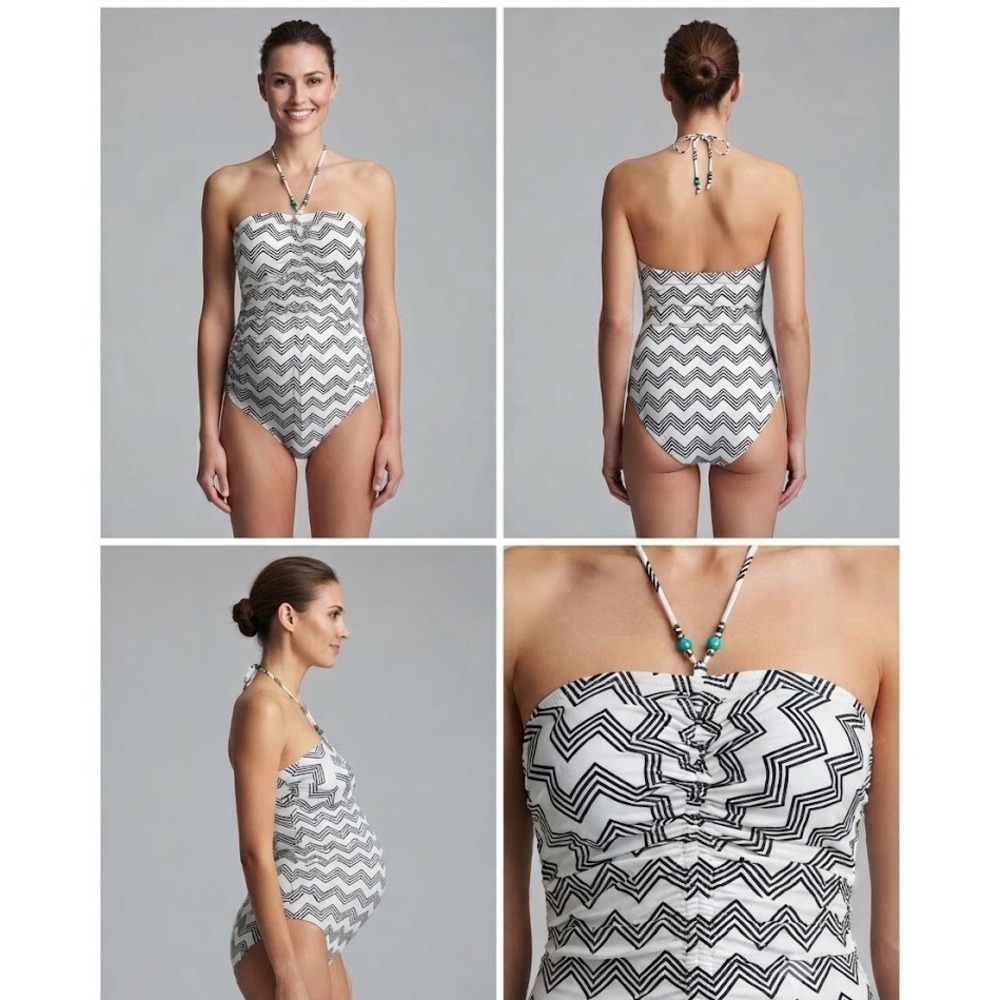 A Pea in the Pod Maternity One-Piece Halter Swimsuit Womens L Black White